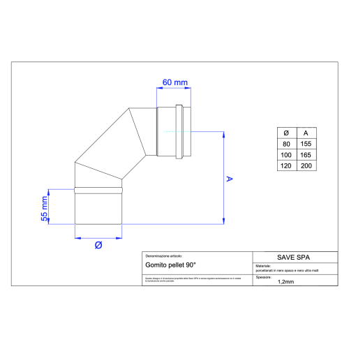 Koleno kouřovod peletová kamna průměr 100/90° černý matný smalt