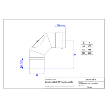 Koleno kouřovod peletová kamna průměr 100/90° černý s čistícím otvorem matný smalt