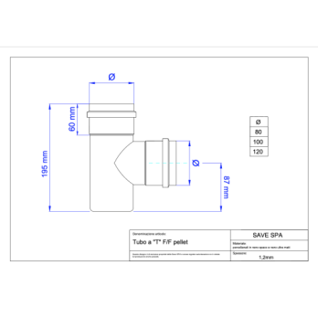 Kouřovod T kus F/M  na peletová kamna pr. 80 mm smalt černý matný