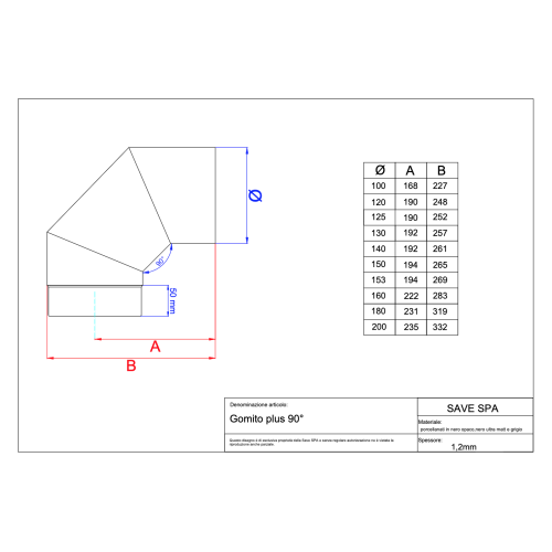 Koleno 90 st -  130mm/1,2mm smaltovaná černá