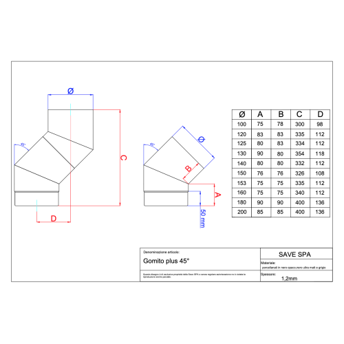 Koleno 45 st -  130mm/1,2mm smaltovaná černá